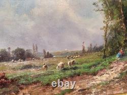 Ancient Tableau. French School. Animated Landscape Oil Painting on Canvas