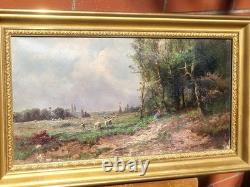 Ancient Tableau. French School. Animated Landscape Oil Painting on Canvas