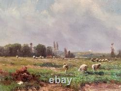Ancient Tableau. French School. Animated Landscape Oil Painting on Canvas