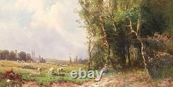 Ancient Tableau. French School. Animated Landscape Oil Painting on Canvas