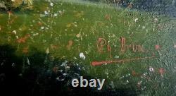 Ancient Tableau Landscape Mountains Vercors Triève Between Château Montmeilleur Ch. Brun