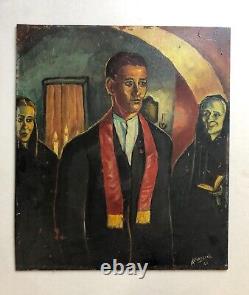 Ancient Tableau Signed A. Verbeeck 54, Funeral Vigil, Oil on Panel, 20th Century