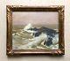 Ancient Tableau Signed Henry Emile Vollet, Rocks At Sea, Oil On Panel, 20th Century