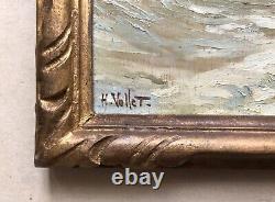 Ancient Tableau Signed Henry Emile Vollet, Rocks at Sea, Oil on Panel, 20th Century