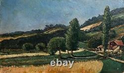 Ancient Tableau Signed J. Faure, Dated 1913, Summer Landscape, Oil on Cardboard 20th Century