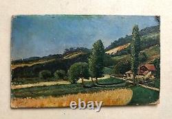 Ancient Tableau Signed J. Faure, Dated 1913, Summer Landscape, Oil on Cardboard 20th Century