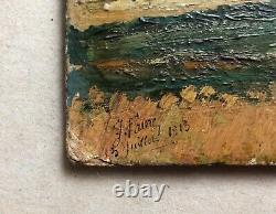 Ancient Tableau Signed J. Faure, Dated 1913, Summer Landscape, Oil on Cardboard 20th Century