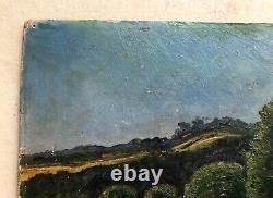 Ancient Tableau Signed J. Faure, Dated 1913, Summer Landscape, Oil on Cardboard 20th Century