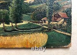 Ancient Tableau Signed J. Faure, Dated 1913, Summer Landscape, Oil on Cardboard 20th Century