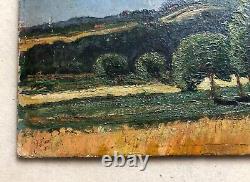 Ancient Tableau Signed J. Faure, Dated 1913, Summer Landscape, Oil on Cardboard 20th Century