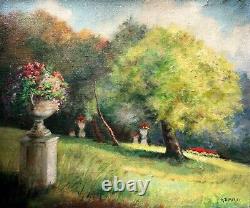 Ancient Tableau Signed by Marguerite Dorbritz, Park, Oil on Canvas, Painting, 20th Century