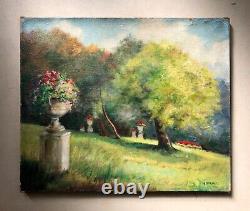 Ancient Tableau Signed by Marguerite Dorbritz, Park, Oil on Canvas, Painting, 20th Century