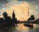 Ancient Tableau To Restore, Boat At Twilight, Oil On Canvas, 19th Century Painting