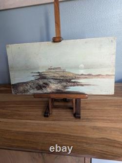 Ancient coastal landscape painting, oil on wood panel signed Louis Chaussel at c