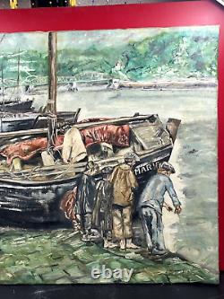 Ancient navy, oil on canvas, M. Guillet! Audierne around the Agres