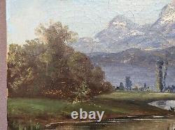 Ancient oil painting on canvas, Barbizon School 18th century signed NANJAC