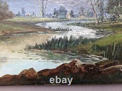 Ancient oil painting on canvas, Barbizon School 18th century signed NANJAC