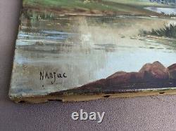 Ancient oil painting on canvas, Barbizon School 18th century signed NANJAC