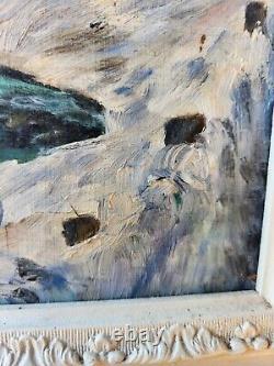 Ancient oil painting on canvas, snow landscape