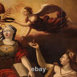 Ancient oil painting on religious panel Allegory enemies of faith 17th century