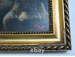 Ancient oil painting on wood - Gilded wooden frame - Women praying - Religion