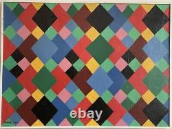 Ancient painting abstract cubic oil signed Dominique Cagninacci Corsican painter