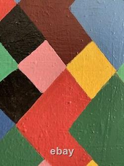 Ancient painting abstract cubic oil signed Dominique Cagninacci Corsican painter
