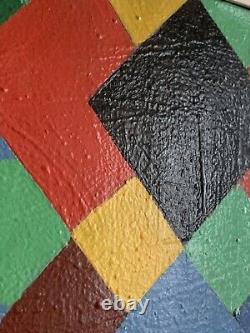 Ancient painting abstract cubic oil signed Dominique Cagninacci Corsican painter