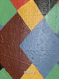Ancient painting abstract cubic oil signed Dominique Cagninacci Corsican painter
