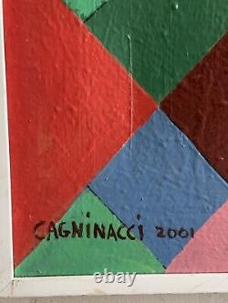 Ancient painting abstract cubic oil signed Dominique Cagninacci Corsican painter