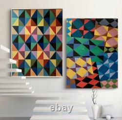 Ancient painting abstract cubic oil signed Dominique Cagninacci Corsican painter