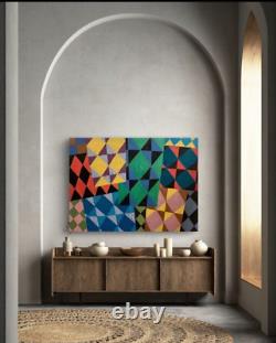 Ancient painting abstract cubic oil signed Dominique Cagninacci Corsican painter