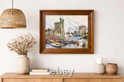 Ancient painting by Pierre MONETEAU, oil on panel, Port of La Rochelle, signed
