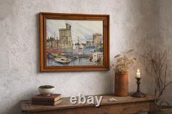 Ancient painting by Pierre MONETEAU, oil on panel, Port of La Rochelle, signed
