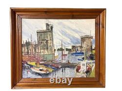 Ancient painting by Pierre MONETEAU, oil on panel, Port of La Rochelle, signed