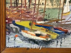 Ancient painting by Pierre MONETEAU, oil on panel, Port of La Rochelle, signed