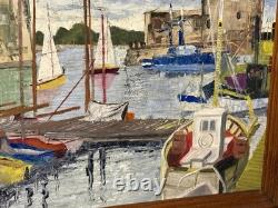 Ancient painting by Pierre MONETEAU, oil on panel, Port of La Rochelle, signed