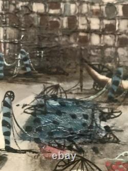 Ancient painting of a landscape with a canal in Venice and a gondola by J. RAITO, dlg Jean Calogero