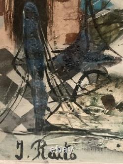 Ancient painting of a landscape with a canal in Venice and a gondola by J. RAITO, dlg Jean Calogero