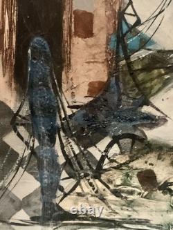 Ancient painting of a landscape with a canal in Venice and a gondola by J. RAITO, dlg Jean Calogero