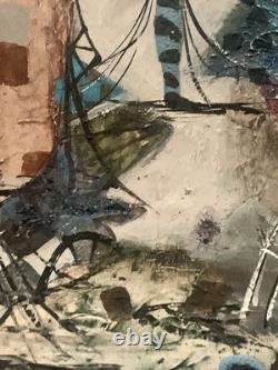 Ancient painting of a landscape with a canal in Venice and a gondola by J. RAITO, dlg Jean Calogero