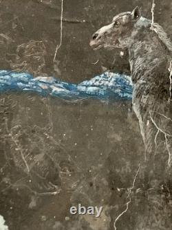 Ancient painting oil mixed composition sculpture horse rider signed Revest