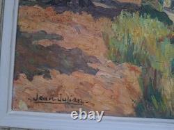 Ancient painting oil on canvas Provence landscape Paths in the olive trees