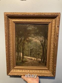 Ancient painting oil on canvas Signed J. M Ballande, Forest of Fontainebleau