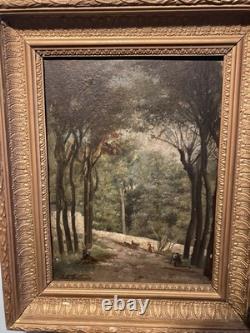 Ancient painting oil on canvas Signed J. M Ballande, Forest of Fontainebleau