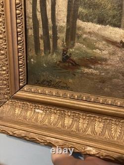 Ancient painting oil on canvas Signed J. M Ballande, Forest of Fontainebleau