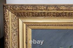 Ancient painting, oil on canvas, bouquet of daisies, golden frame