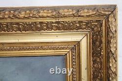 Ancient painting, oil on canvas, bouquet of daisies, golden frame