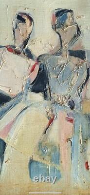 Ancient painting oil on canvas genre scene silhouettes portrait couple cubic