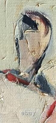 Ancient painting oil on canvas genre scene silhouettes portrait couple cubic